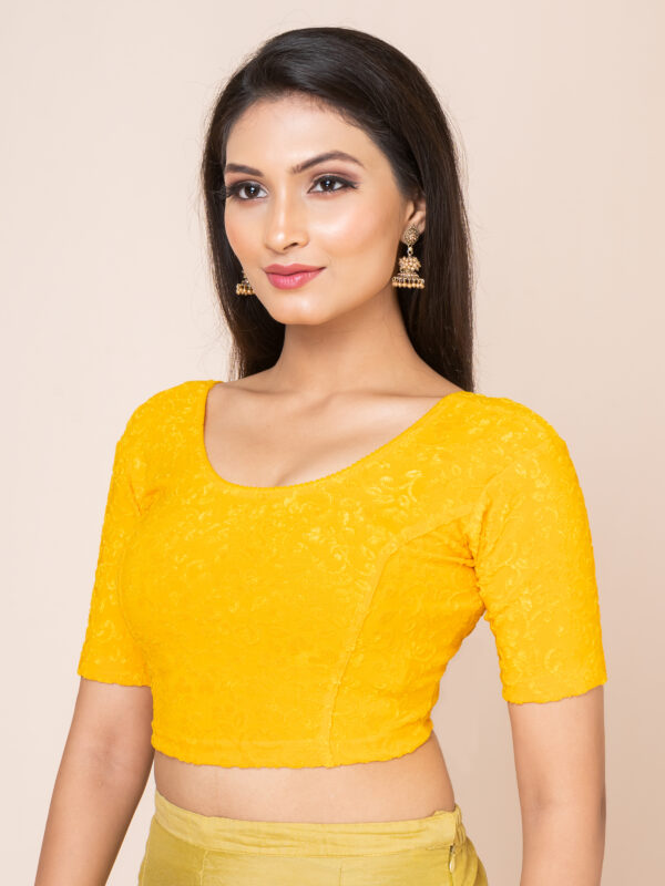Round Neck Braso Cotton Lycra Stretchable Elbow Sleeve Readymade Saree Blouse for Women - Image 2