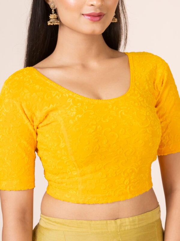 Round Neck Braso Cotton Lycra Stretchable Elbow Sleeve Readymade Saree Blouse for Women - Image 3