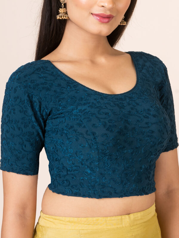 Round Neck Braso Cotton Lycra Stretchable Elbow Sleeve Readymade Saree Blouse for Women - Image 2