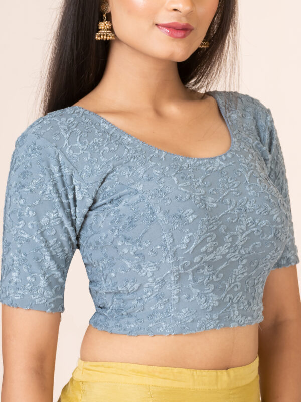 Round Neck Braso Cotton Lycra Stretchable Elbow Sleeve Readymade Saree Blouse for Women - Image 2