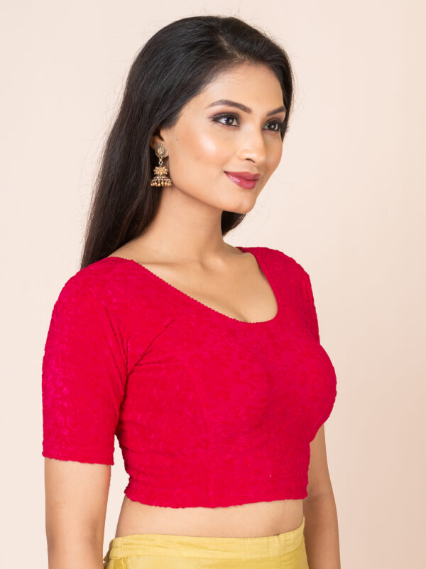 Round Neck Braso Cotton Lycra Stretchable Elbow Sleeve Readymade Saree Blouse for Women - Image 3