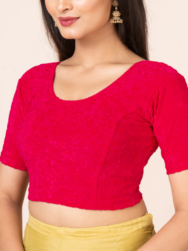 Round Neck Braso Cotton Lycra Stretchable Elbow Sleeve Readymade Saree Blouse for Women - Image 2