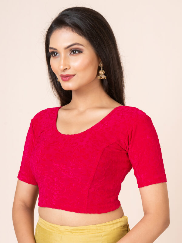 Round Neck Braso Cotton Lycra Stretchable Elbow Sleeve Readymade Saree Blouse for Women - Image 4