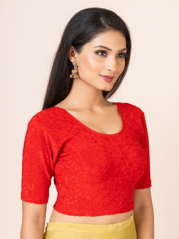 Round Neck Braso Cotton Lycra Stretchable Elbow Sleeve Readymade Saree Blouse for Women - Image 2