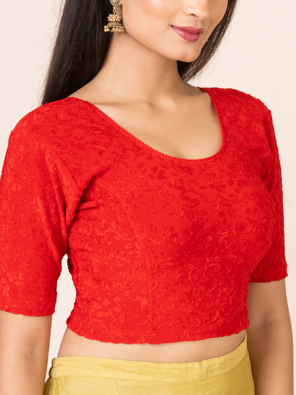 Round Neck Braso Cotton Lycra Stretchable Elbow Sleeve Readymade Saree Blouse for Women - Image 3