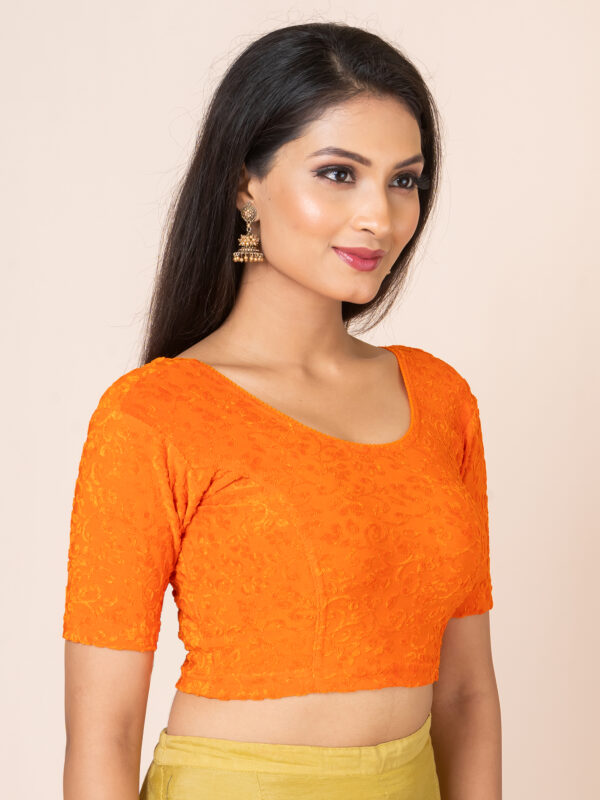 Round Neck Braso Cotton Lycra Stretchable Elbow Sleeve Readymade Saree Blouse for Women - Image 3