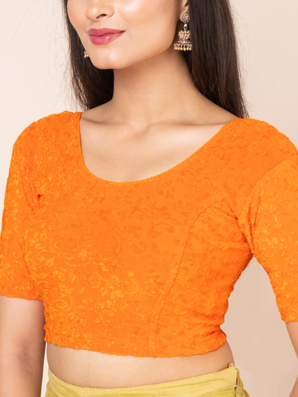Round Neck Braso Cotton Lycra Stretchable Elbow Sleeve Readymade Saree Blouse for Women - Image 4