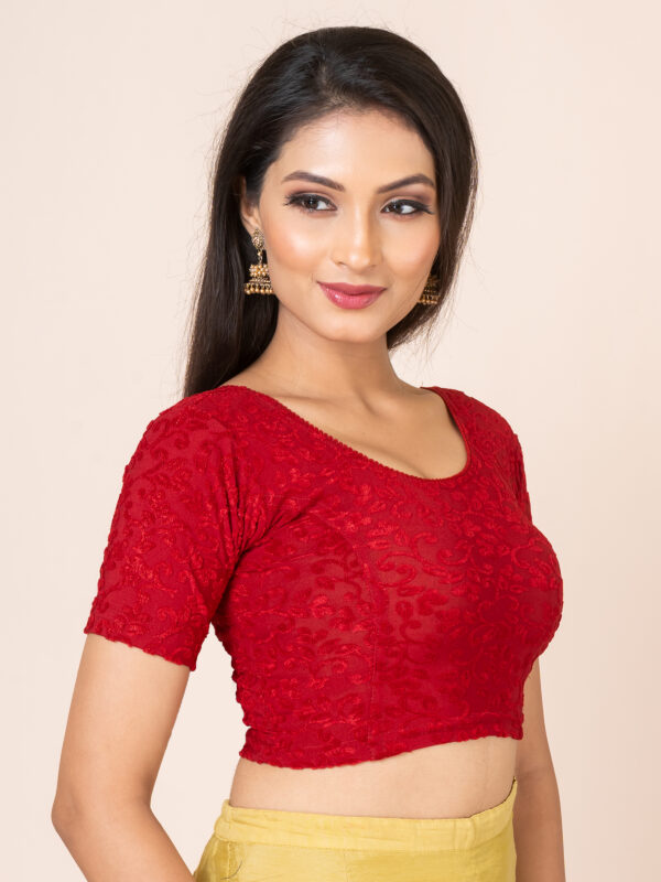 Round Neck Braso Cotton Lycra Stretchable Elbow Sleeve Readymade Saree Blouse for Women - Image 2