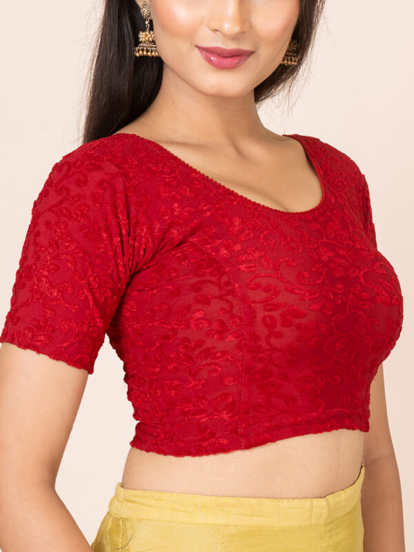 Round Neck Braso Cotton Lycra Stretchable Elbow Sleeve Readymade Saree Blouse for Women - Image 3
