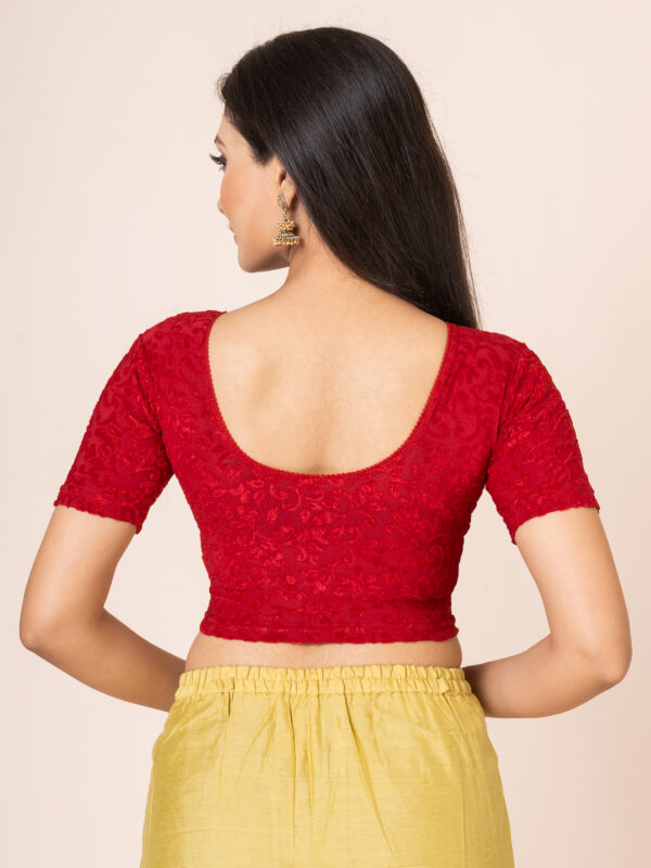 Round Neck Braso Cotton Lycra Stretchable Elbow Sleeve Readymade Saree Blouse for Women - Image 5