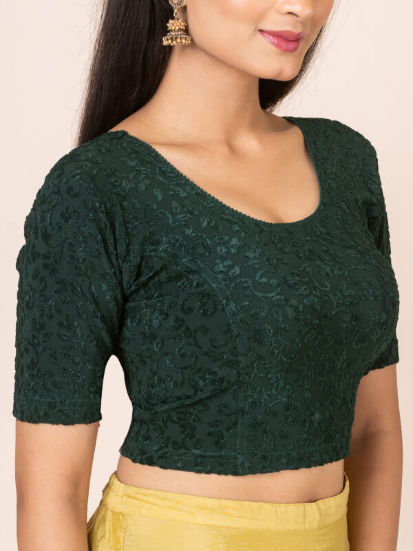 Round Neck Braso Cotton Lycra Stretchable Elbow Sleeve Readymade Saree Blouse for Women - Image 3