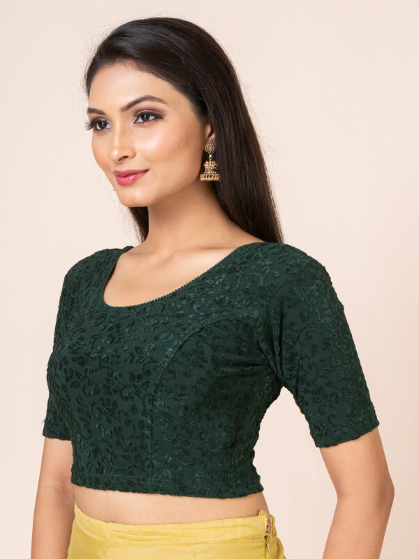 Round Neck Braso Cotton Lycra Stretchable Elbow Sleeve Readymade Saree Blouse for Women - Image 2
