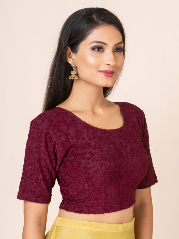 Round Neck Braso Cotton Lycra Stretchable Elbow Sleeve Readymade Saree Blouse for Women - Image 3