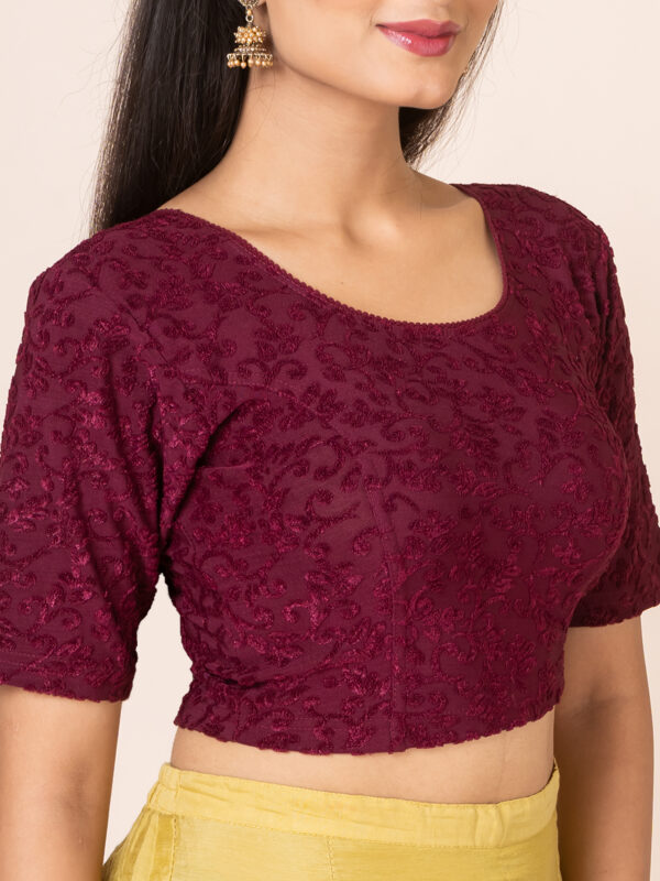 Round Neck Braso Cotton Lycra Stretchable Elbow Sleeve Readymade Saree Blouse for Women - Image 2