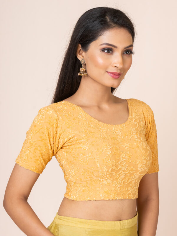 Round Neck Braso Cotton Lycra Stretchable Elbow Sleeve Readymade Saree Blouse for Women - Image 2