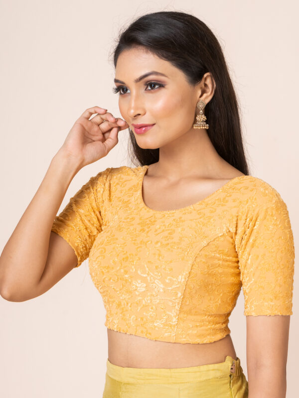 Round Neck Braso Cotton Lycra Stretchable Elbow Sleeve Readymade Saree Blouse for Women - Image 3