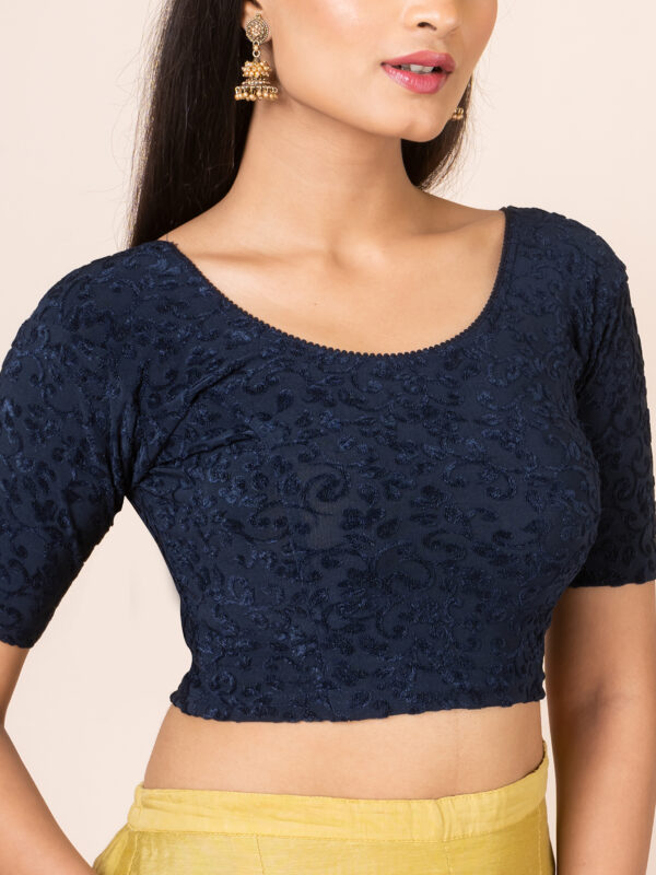 Round Neck Braso Cotton Lycra Stretchable Elbow Sleeve Readymade Saree Blouse for Women - Image 3