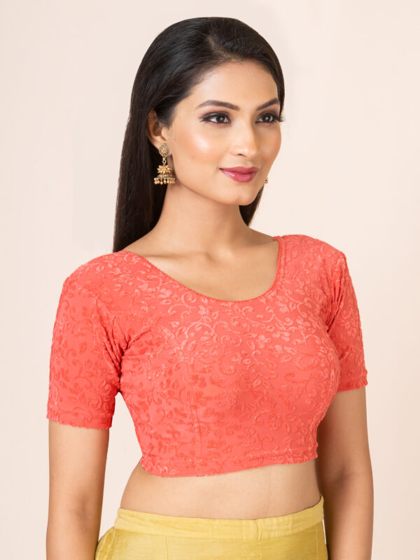 Round Neck Braso Cotton Lycra Stretchable Elbow Sleeve Readymade Saree Blouse for Women - Image 4