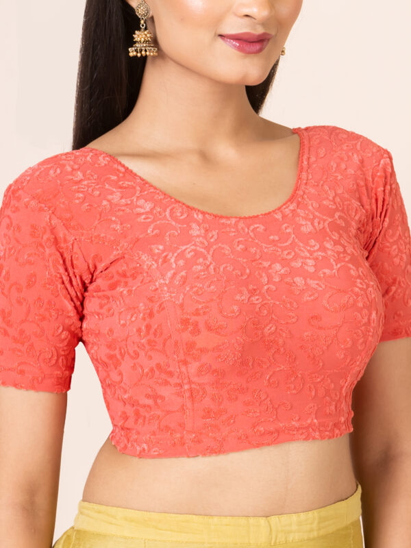 Round Neck Braso Cotton Lycra Stretchable Elbow Sleeve Readymade Saree Blouse for Women - Image 5