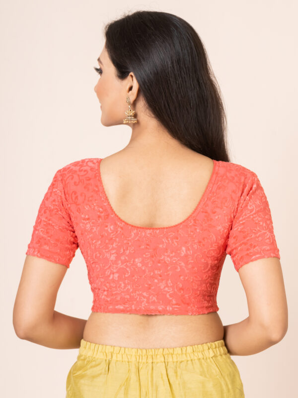Round Neck Braso Cotton Lycra Stretchable Elbow Sleeve Readymade Saree Blouse for Women - Image 3