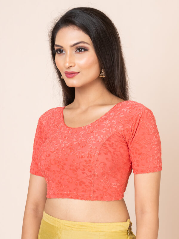 Round Neck Braso Cotton Lycra Stretchable Elbow Sleeve Readymade Saree Blouse for Women - Image 2