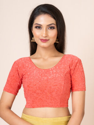 Round Neck Braso Cotton Lycra Stretchable Elbow Sleeve Readymade Saree Blouse for Women