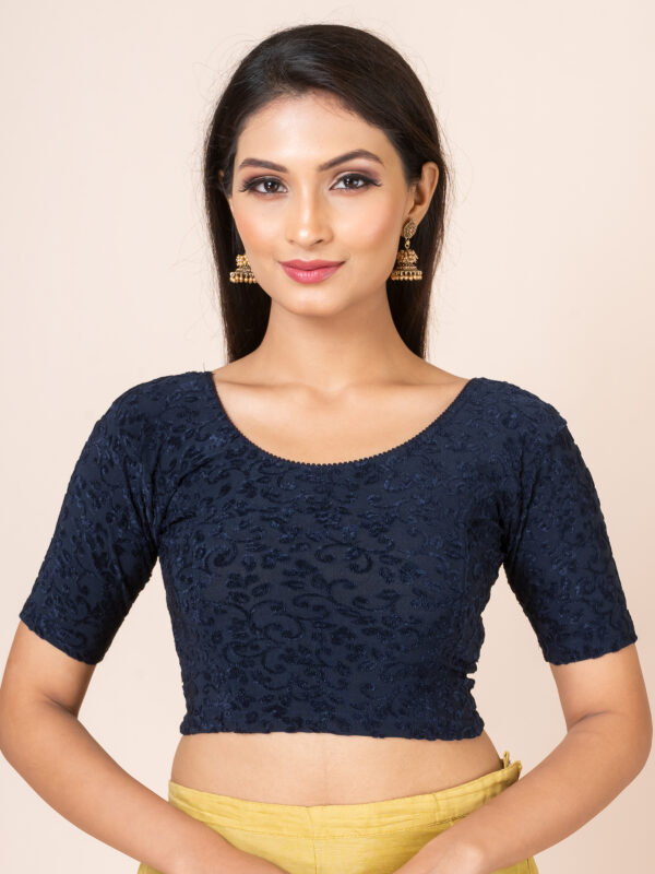 Round Neck Braso Cotton Lycra Stretchable Elbow Sleeve Readymade Saree Blouse for Women