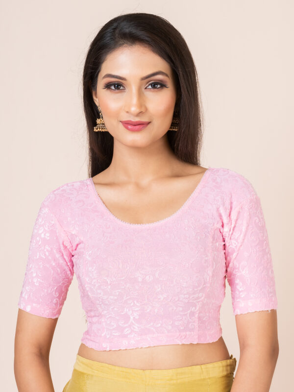 Round Neck Braso Cotton Lycra Stretchable Elbow Sleeve Readymade Saree Blouse for Women