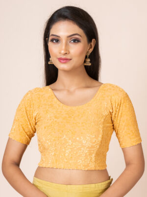 Round Neck Braso Cotton Lycra Stretchable Elbow Sleeve Readymade Saree Blouse for Women