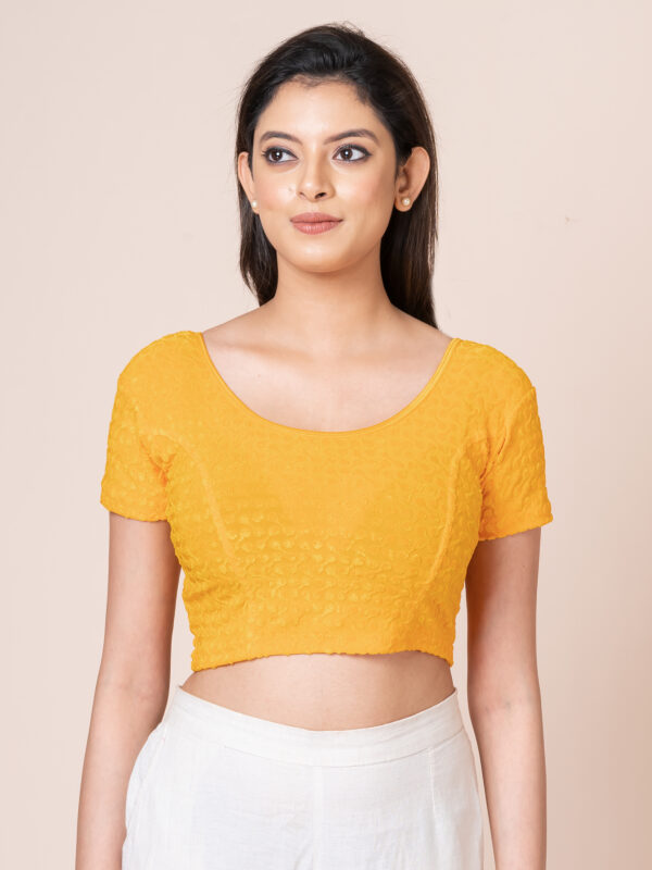 Women's Round Neck Braso Cotton Lycra Stretchable Half Sleeve Readymade Saree Blouse for Women - Image 2