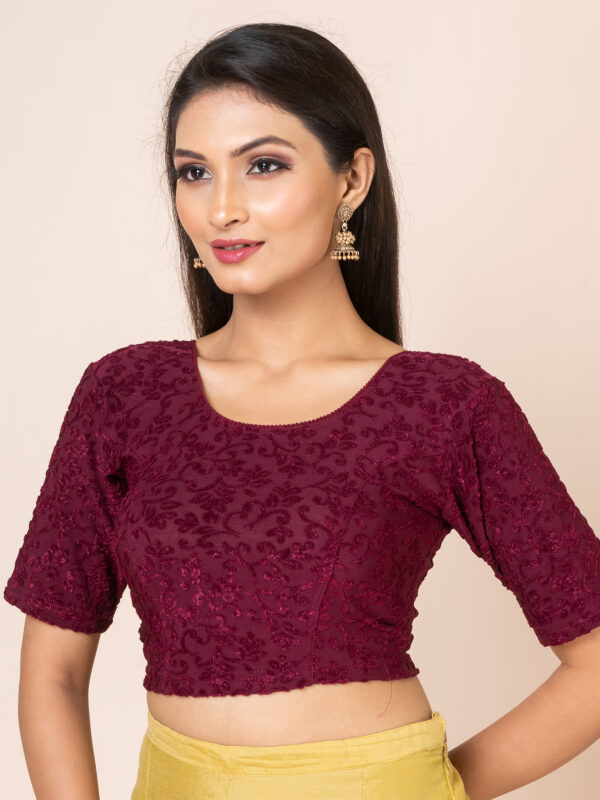 Round Neck Braso Cotton Lycra Stretchable Elbow Sleeve Readymade Saree Blouse for Women - Image 4