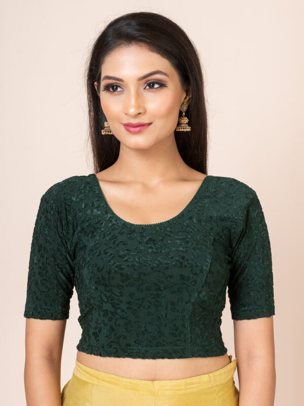 Round Neck Braso Cotton Lycra Stretchable Elbow Sleeve Readymade Saree Blouse for Women