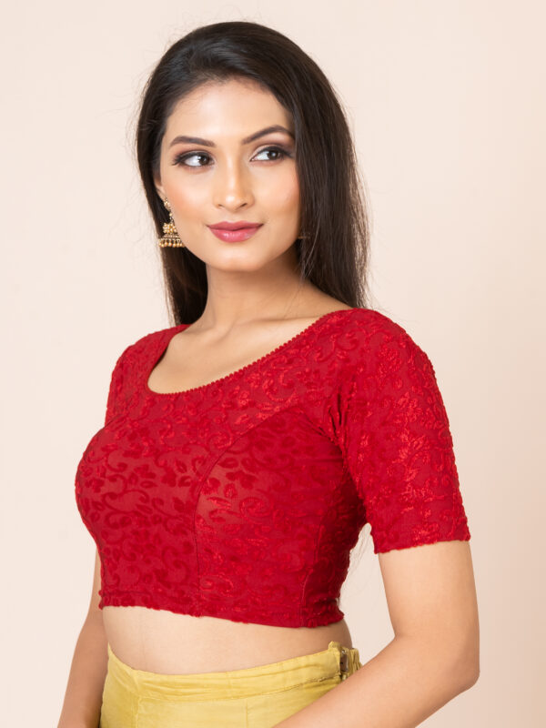 Round Neck Braso Cotton Lycra Stretchable Elbow Sleeve Readymade Saree Blouse for Women - Image 4