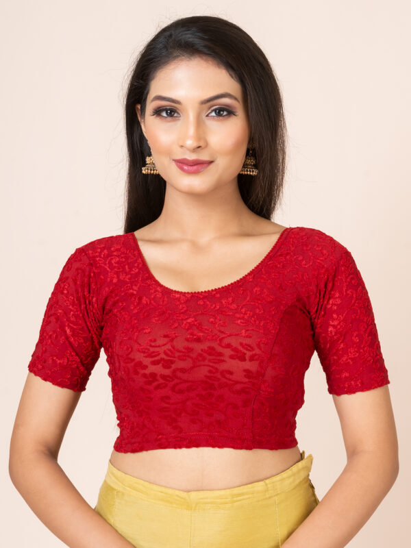 Round Neck Braso Cotton Lycra Stretchable Elbow Sleeve Readymade Saree Blouse for Women