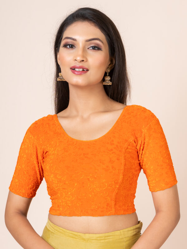 Round Neck Braso Cotton Lycra Stretchable Elbow Sleeve Readymade Saree Blouse for Women