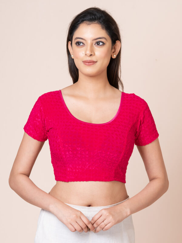 Women's Round Neck Braso Cotton Lycra Stretchable Half Sleeve Readymade Saree Blouse for Women