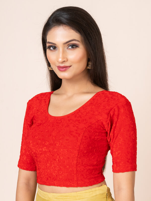 Round Neck Braso Cotton Lycra Stretchable Elbow Sleeve Readymade Saree Blouse for Women - Image 4