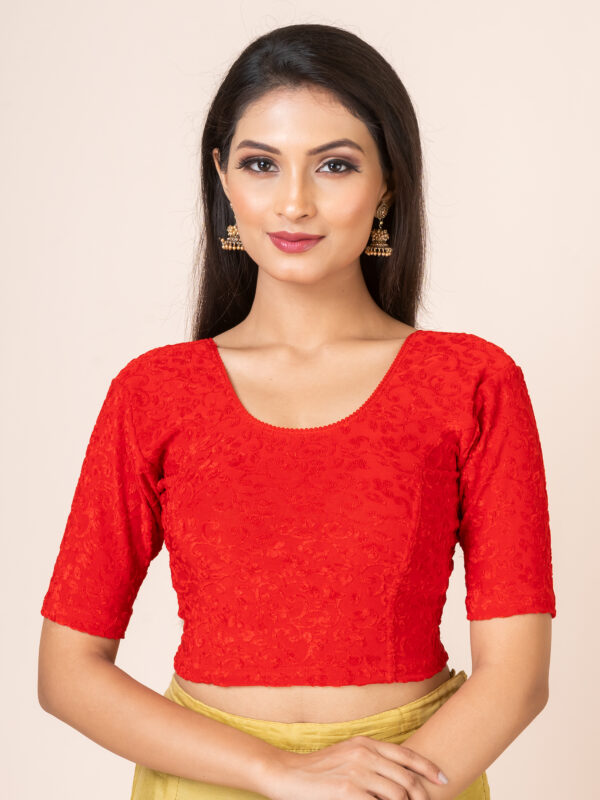 Round Neck Braso Cotton Lycra Stretchable Elbow Sleeve Readymade Saree Blouse for Women