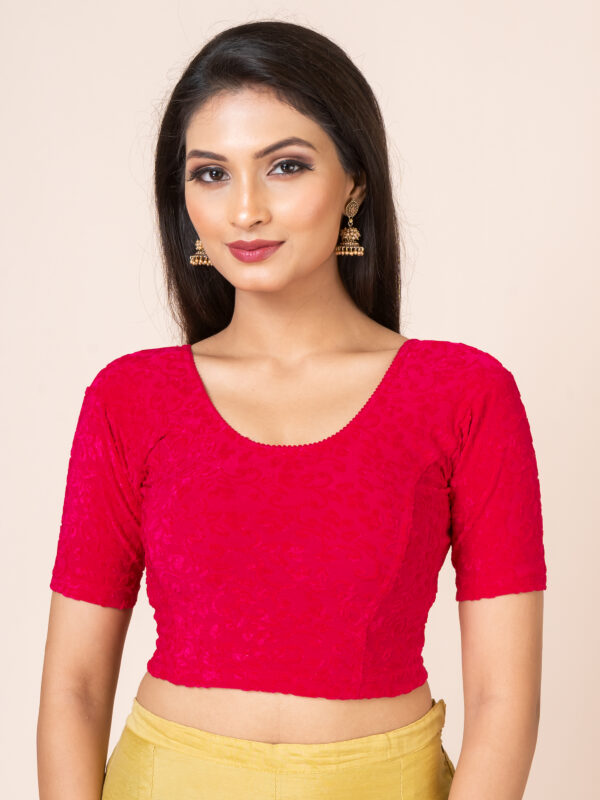 Round Neck Braso Cotton Lycra Stretchable Elbow Sleeve Readymade Saree Blouse for Women