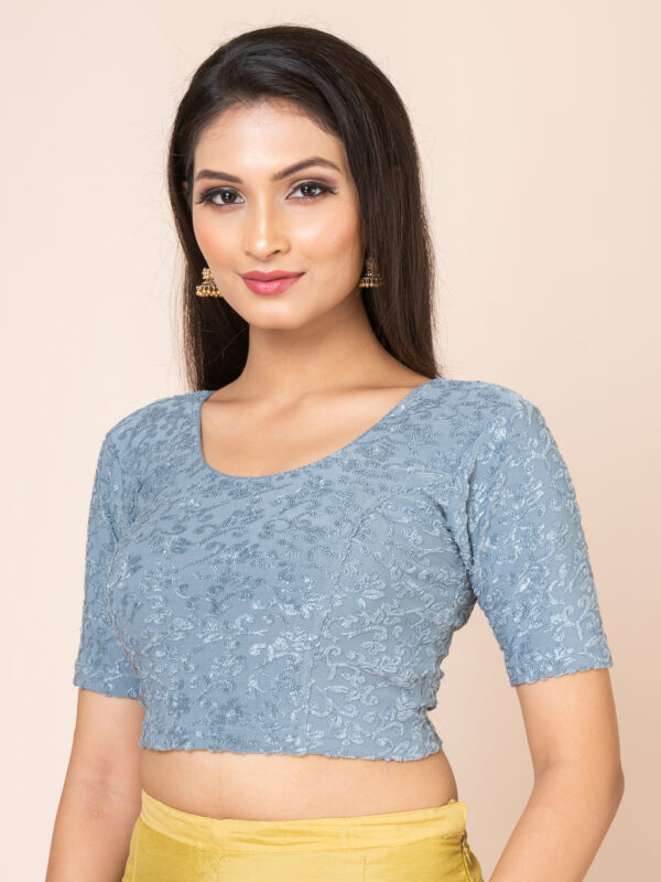 Round Neck Braso Cotton Lycra Stretchable Elbow Sleeve Readymade Saree Blouse for Women - Image 3