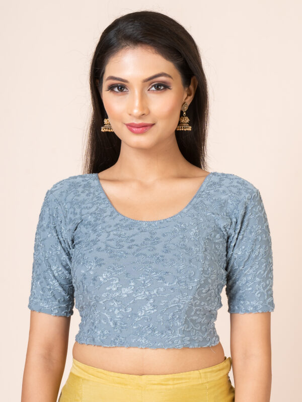 Round Neck Braso Cotton Lycra Stretchable Elbow Sleeve Readymade Saree Blouse for Women