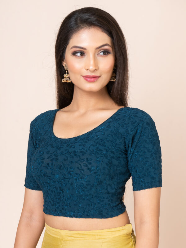 Round Neck Braso Cotton Lycra Stretchable Elbow Sleeve Readymade Saree Blouse for Women - Image 4