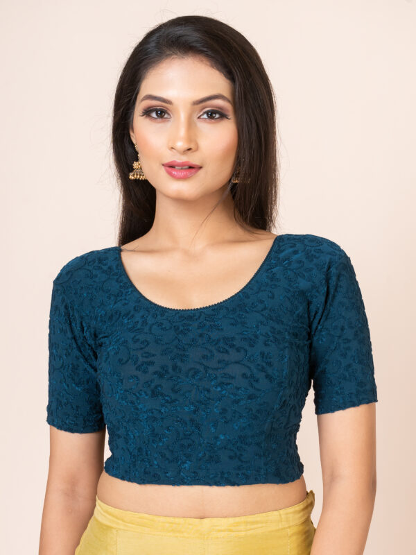 Round Neck Braso Cotton Lycra Stretchable Elbow Sleeve Readymade Saree Blouse for Women