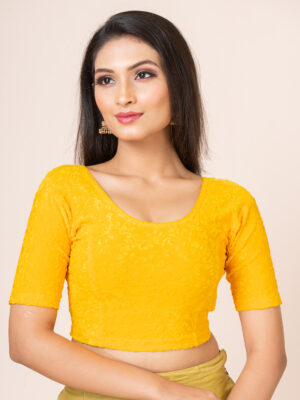 Round Neck Braso Cotton Lycra Stretchable Elbow Sleeve Readymade Saree Blouse for Women