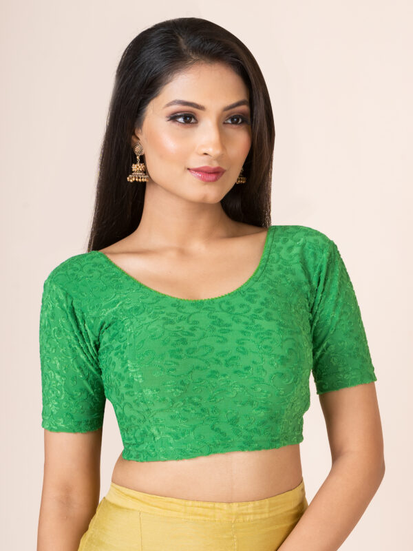 Round Neck Braso Cotton Lycra Stretchable Elbow Sleeve Readymade Saree Blouse for Women - Image 3