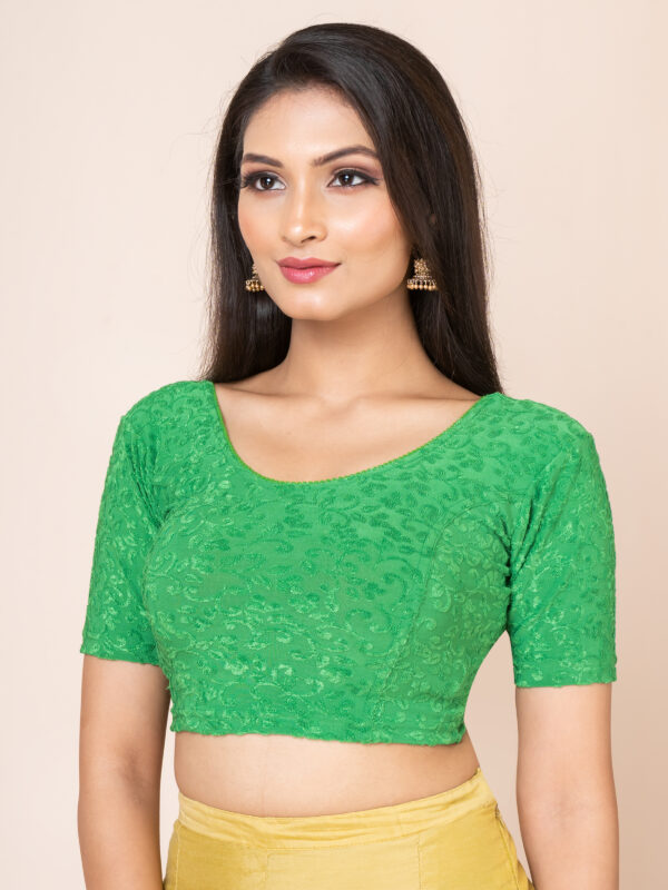 Round Neck Braso Cotton Lycra Stretchable Elbow Sleeve Readymade Saree Blouse for Women - Image 2