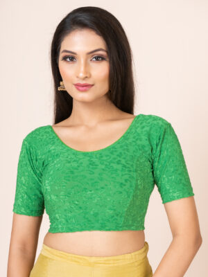 Round Neck Braso Cotton Lycra Stretchable Elbow Sleeve Readymade Saree Blouse for Women
