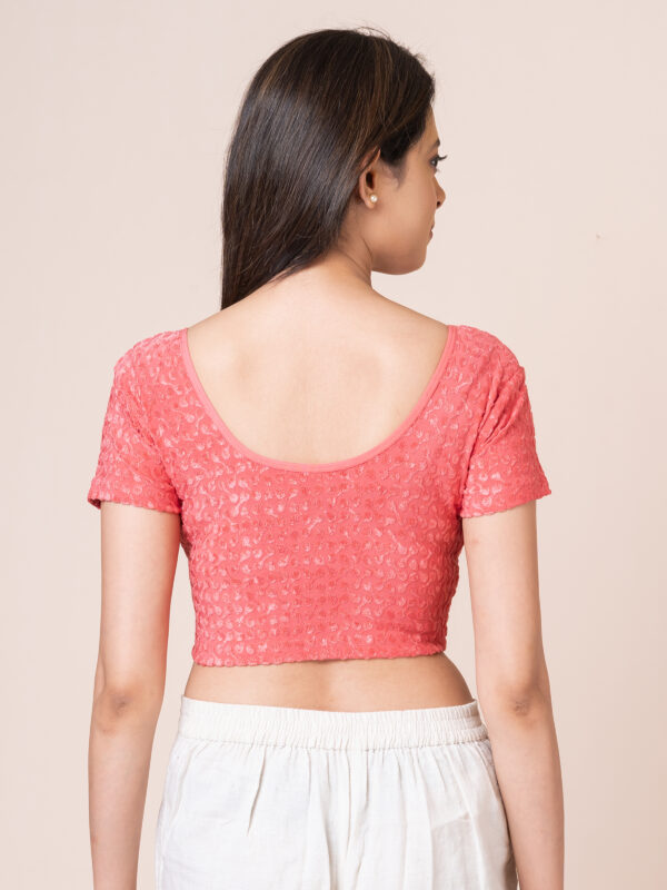 Women's Round Neck Braso Cotton Lycra Stretchable Half Sleeve Readymade Saree Blouse for Women - Image 5