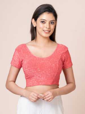 Women's Round Neck Braso Cotton Lycra Stretchable Half Sleeve Readymade Saree Blouse for Women