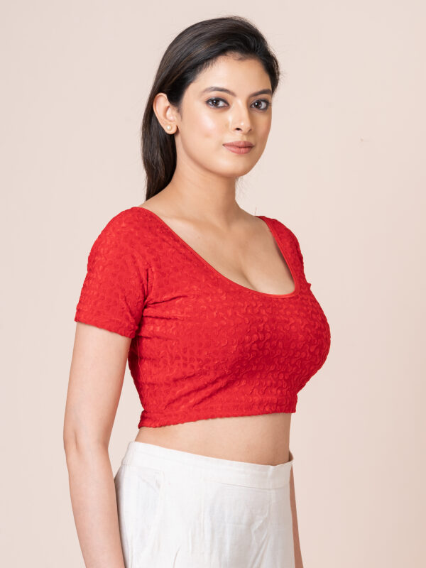 Women's Round Neck Braso Cotton Lycra Stretchable Half Sleeve Readymade Saree Blouse for Women - Image 2